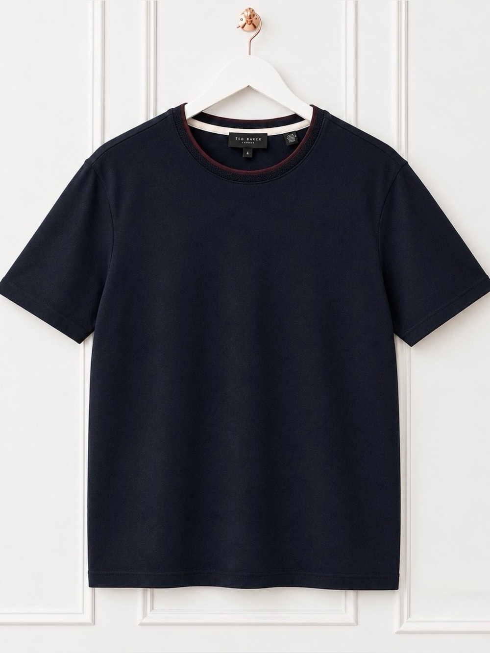 Ted Baker Mens Large 4 Navy Blue Cotton Stretch Crew Neck Short Sleeve T Shirt